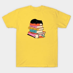 Books and Plant Black Cat in yellow T-Shirt